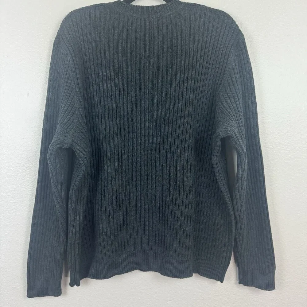 Eddie Bauer Rib Knit Cotton Pullover V-Neck Long Sleeve Sweater Charcoal Gray XL